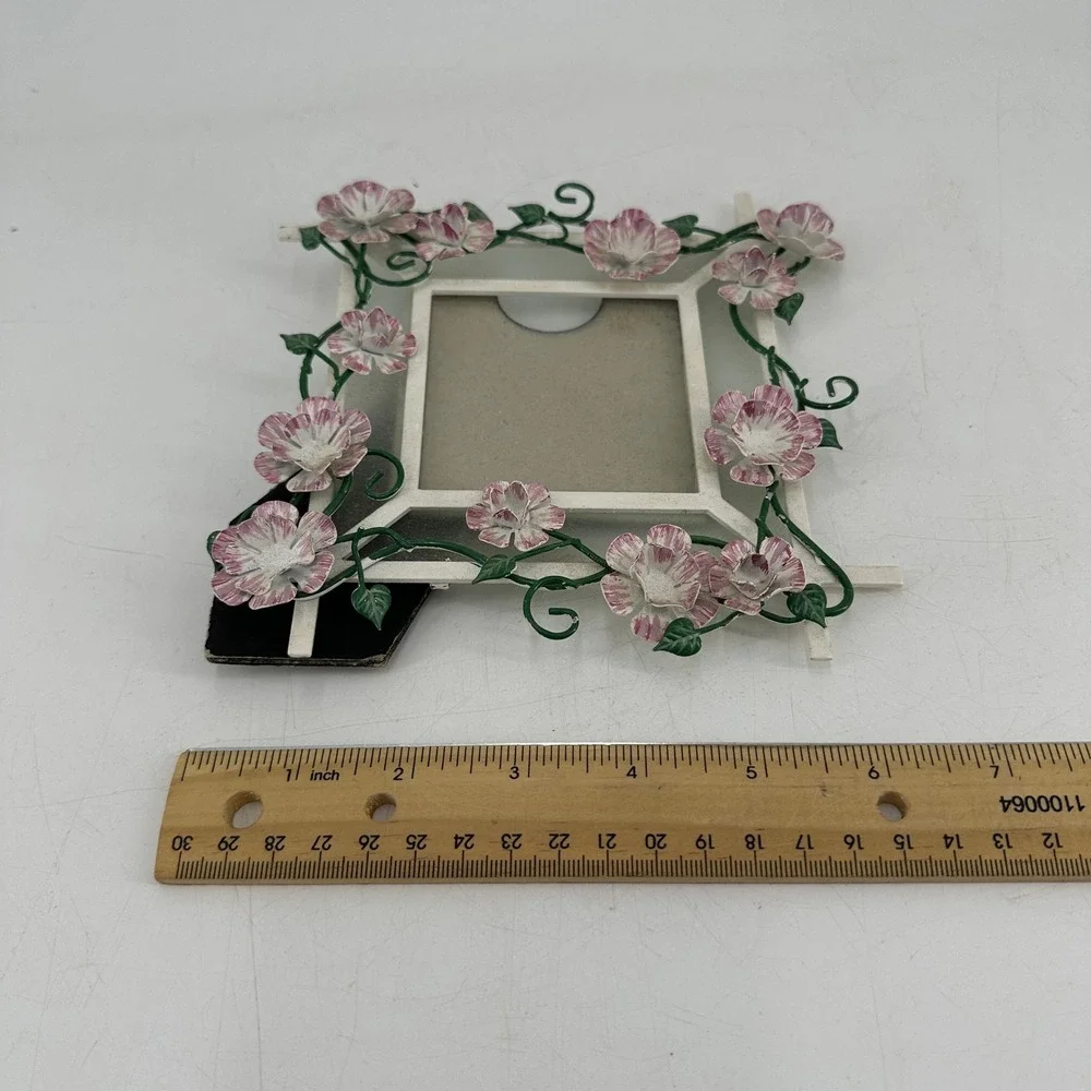 Malden International Designs Floral Trellis Picture Frame Pink White Metal 6602-